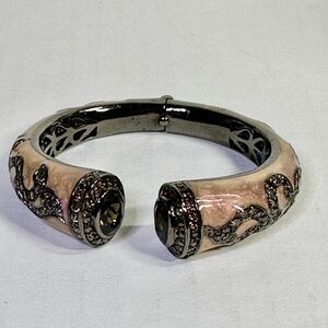 Samaya 925 Silver Cuff Bracelet Smoky Quartz, Sapphires & Enamel 6.25” Lot#710